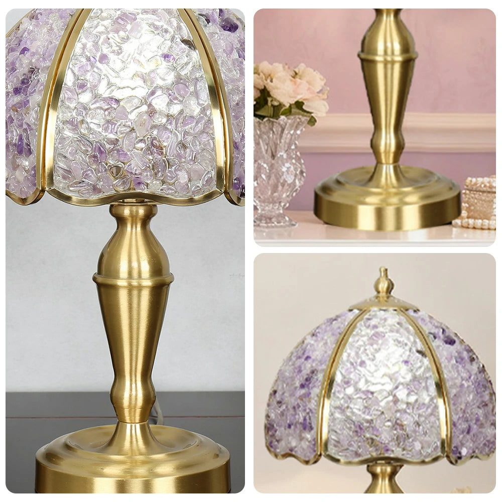 LIVARA Crystal Table Lamp - Natural Crystal Shade, High-Spec LED Bulbs, E27 Socket, Soft, Flicker-Free Light - Purple