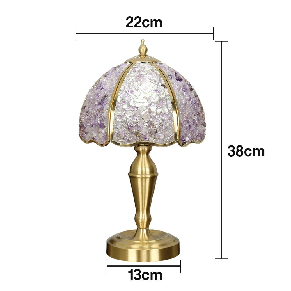 LIVARA Crystal Table Lamp - Natural Crystal Shade, High-Spec LED Bulbs, E27 Socket, Soft, Flicker-Free Light - Purple