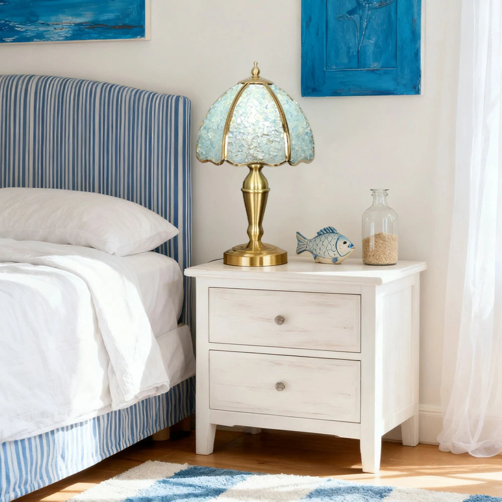 LIVARA Crystal Table Lamp - Natural Crystal Shade, High-Spec LED Bulbs, E27 Socket, Soft, Flicker-Free Light - Blue