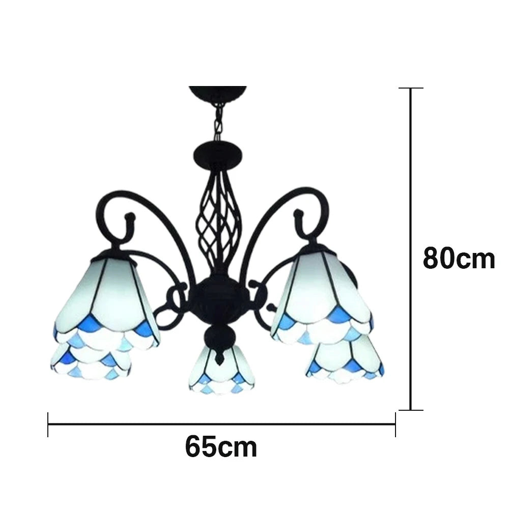 LIVARA Crystal Pendant Light - High-Temperature Coloured Glass, 5-Light E27 Pendant, Iron Frame, Adjustable Height for Elegant Illumination - White