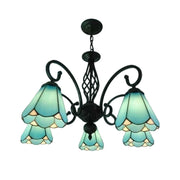 LIVARA Crystal Pendant Light - High-Temperature Coloured Glass, 5-Light E27 Pendant, Iron Frame, Adjustable Height for Elegant Illumination - Blue