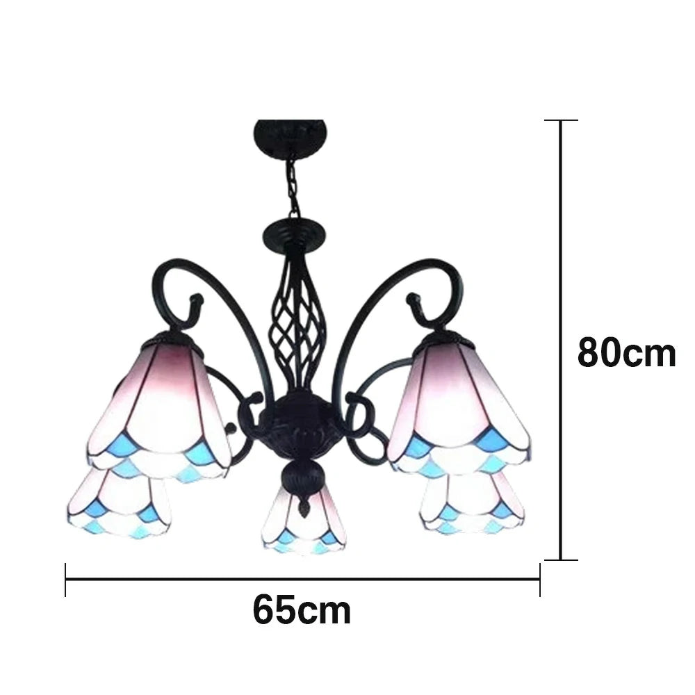 LIVARA Crystal Pendant Light - High-Temperature Coloured Glass, 5-Light E27 Pendant, Iron Frame, Adjustable Height for Elegant Illumination - Pink
