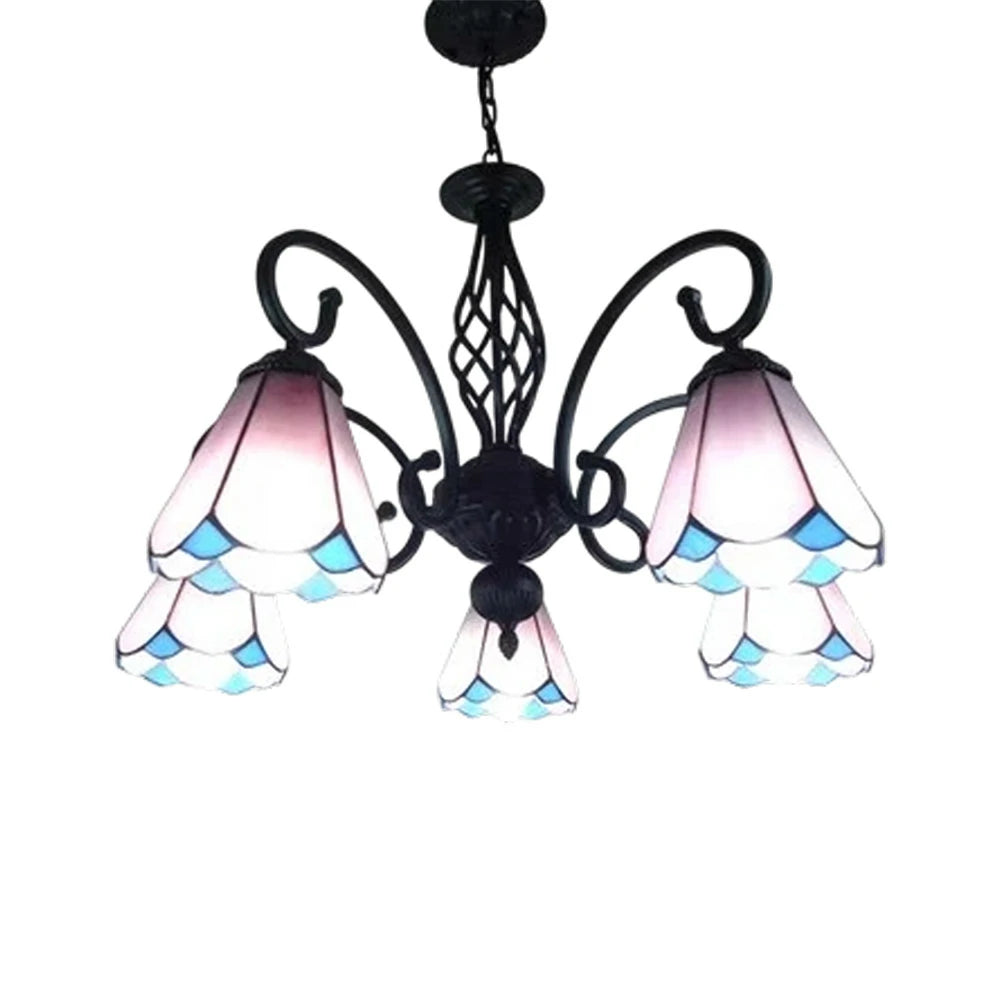 LIVARA Crystal Pendant Light - High-Temperature Coloured Glass, 5-Light E27 Pendant, Iron Frame, Adjustable Height for Elegant Illumination - Pink