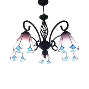 LIVARA Crystal Pendant Light - High-Temperature Coloured Glass, 5-Light E27 Pendant, Iron Frame, Adjustable Height for Elegant Illumination - Pink