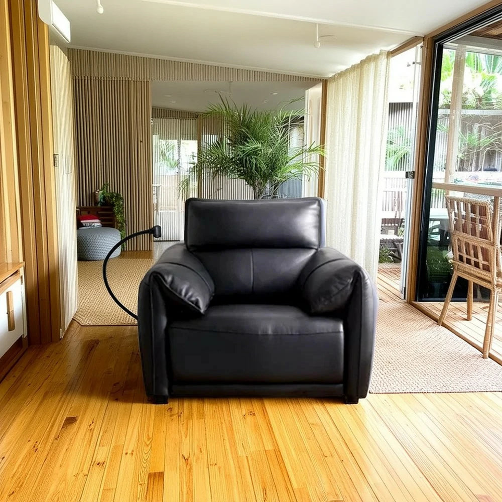 LIVARA 117cm Electric Recliner Armchair Single Seater One-Touch Electric Recline Genuine Leather Comfort Design - Black