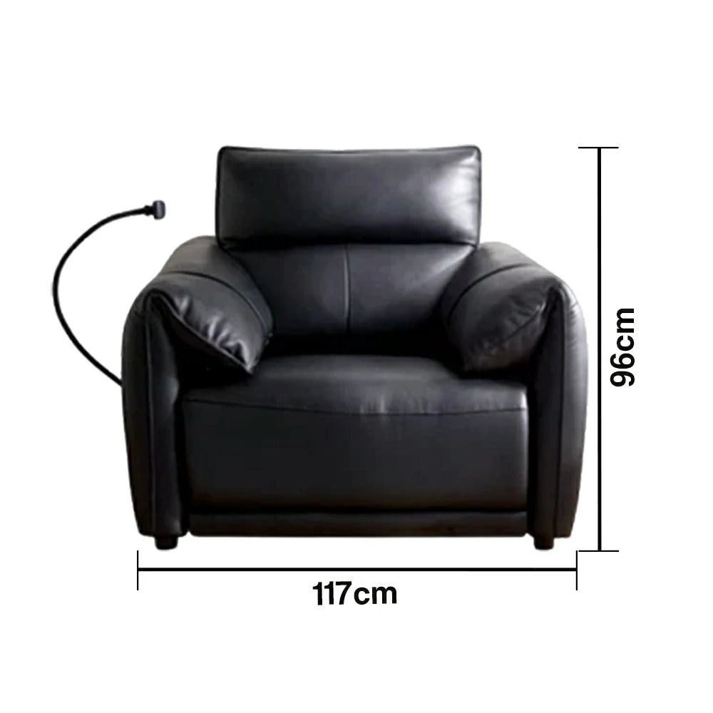 LIVARA 117cm Electric Recliner Armchair Single Seater One-Touch Electric Recline Genuine Leather Comfort Design - Black
