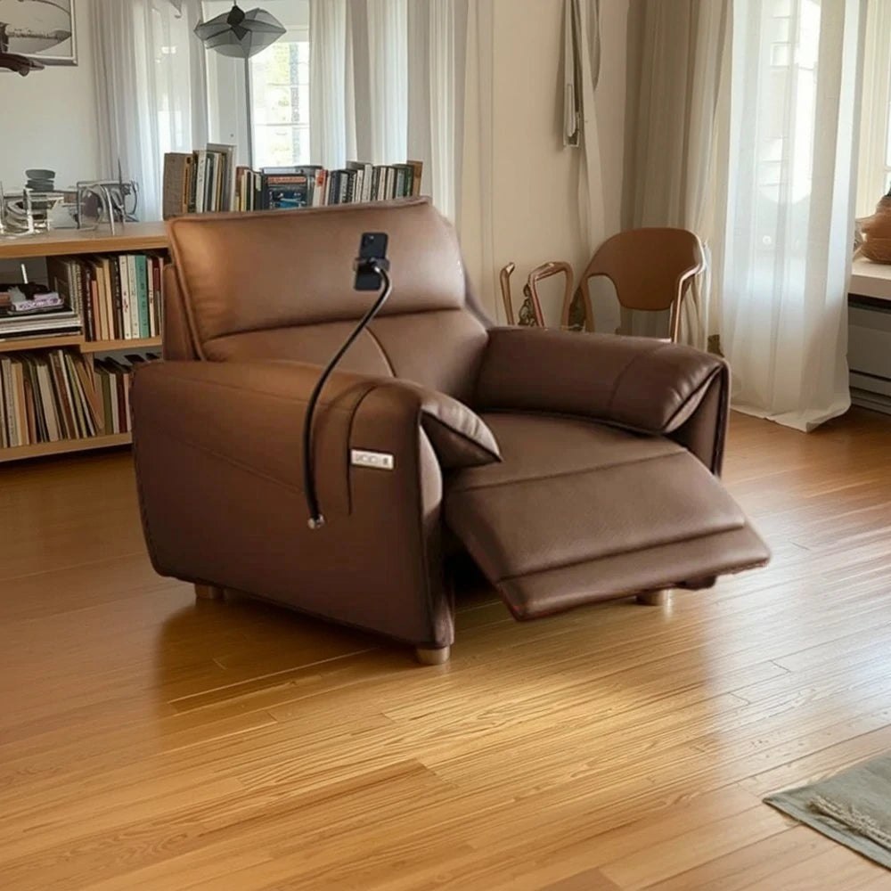 LIVARA 117cm Electric Recliner Armchair Single Seater One-Touch Electric Recline Genuine Leather Comfort Design - Brown