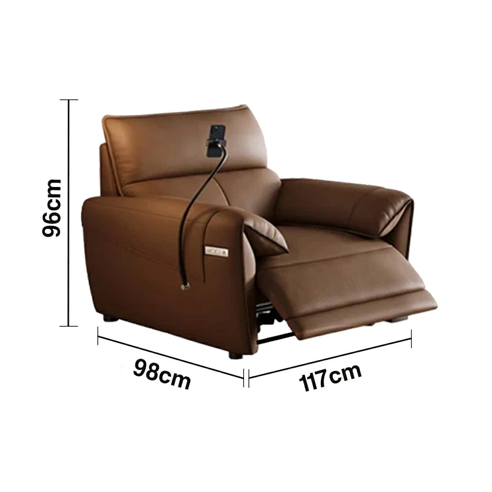 LIVARA 117cm Electric Recliner Armchair Single Seater One-Touch Electric Recline Genuine Leather Comfort Design - Brown