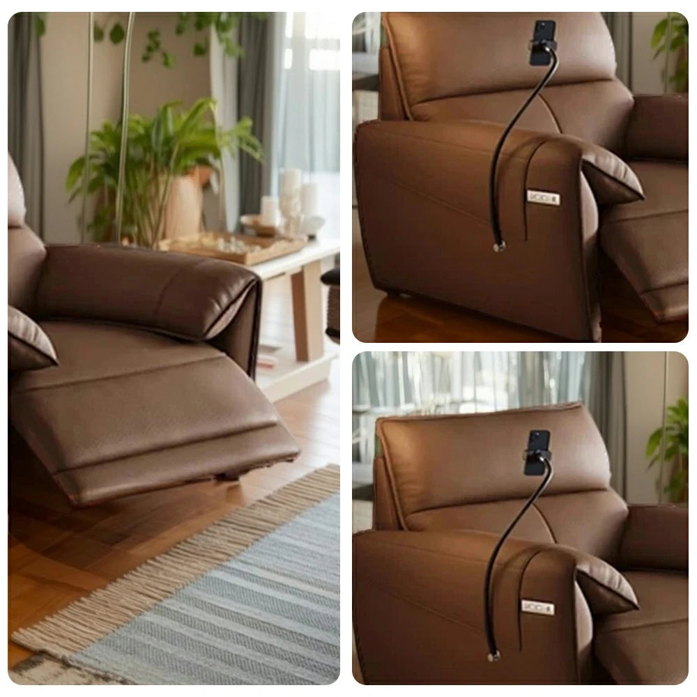 LIVARA 117cm Electric Recliner Armchair Single Seater One-Touch Electric Recline Genuine Leather Comfort Design - Brown