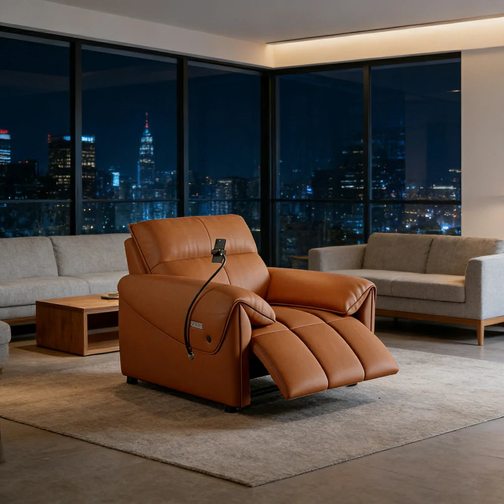 LIVARA 117cm Single Electric Recliner Chair Genuine Leather Zero-Wall Comfort Design for Living Room - Brown