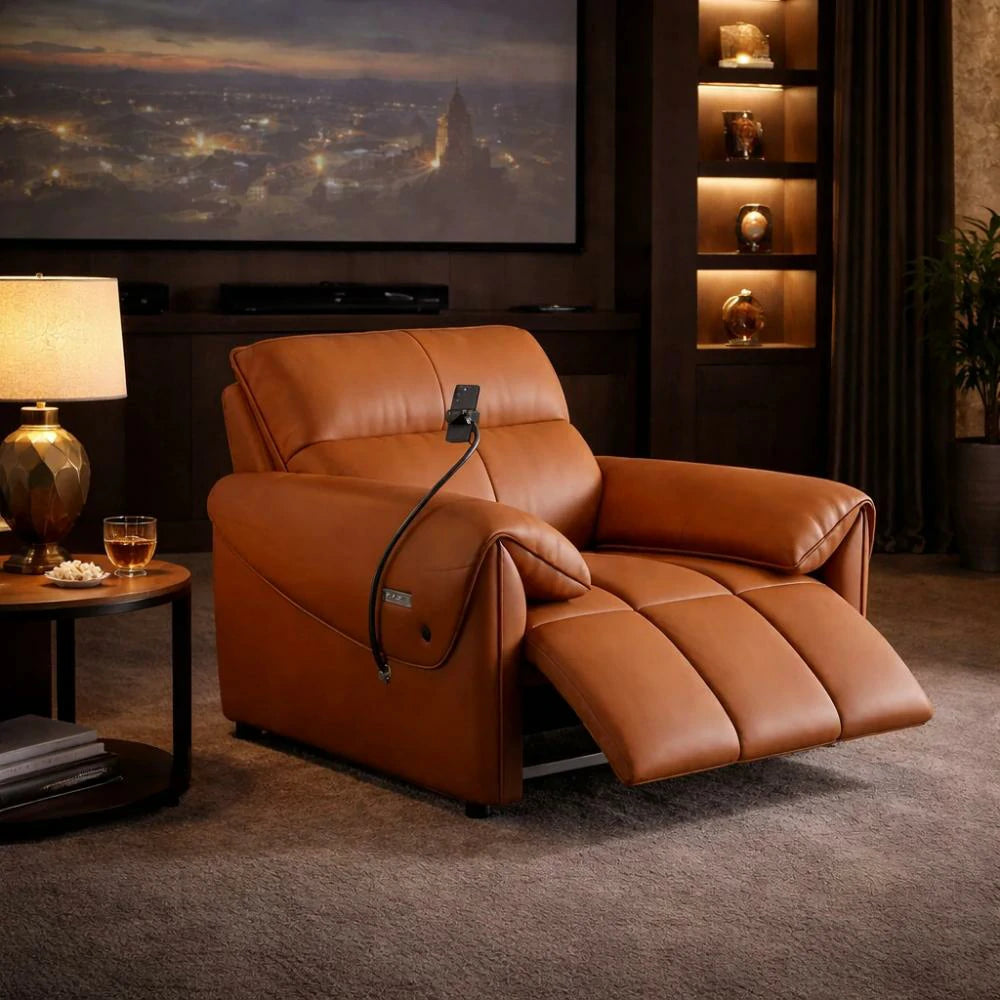 LIVARA 117cm Single Electric Recliner Chair Genuine Leather Zero-Wall Comfort Design for Living Room - Brown