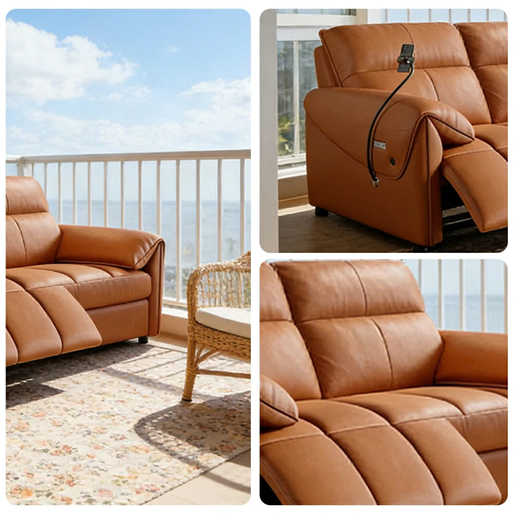 LIVARA 117cm Single Electric Recliner Chair Genuine Leather Zero-Wall Comfort Design for Living Room - Brown