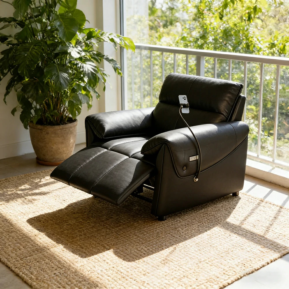 LIVARA 117cm Single Electric Recliner Chair Genuine Leather Zero-Wall Comfort Design for Living Room - Black