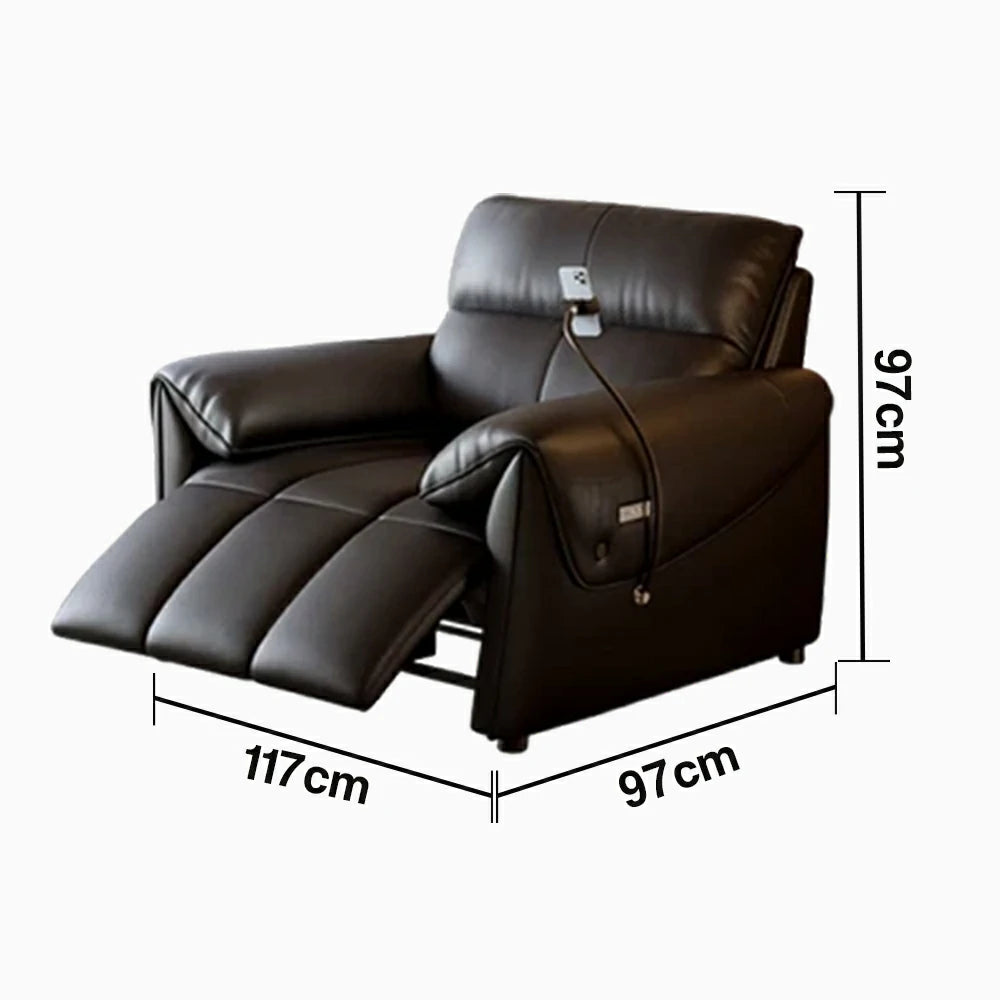 LIVARA 117cm Single Electric Recliner Chair Genuine Leather Zero-Wall Comfort Design for Living Room - Black