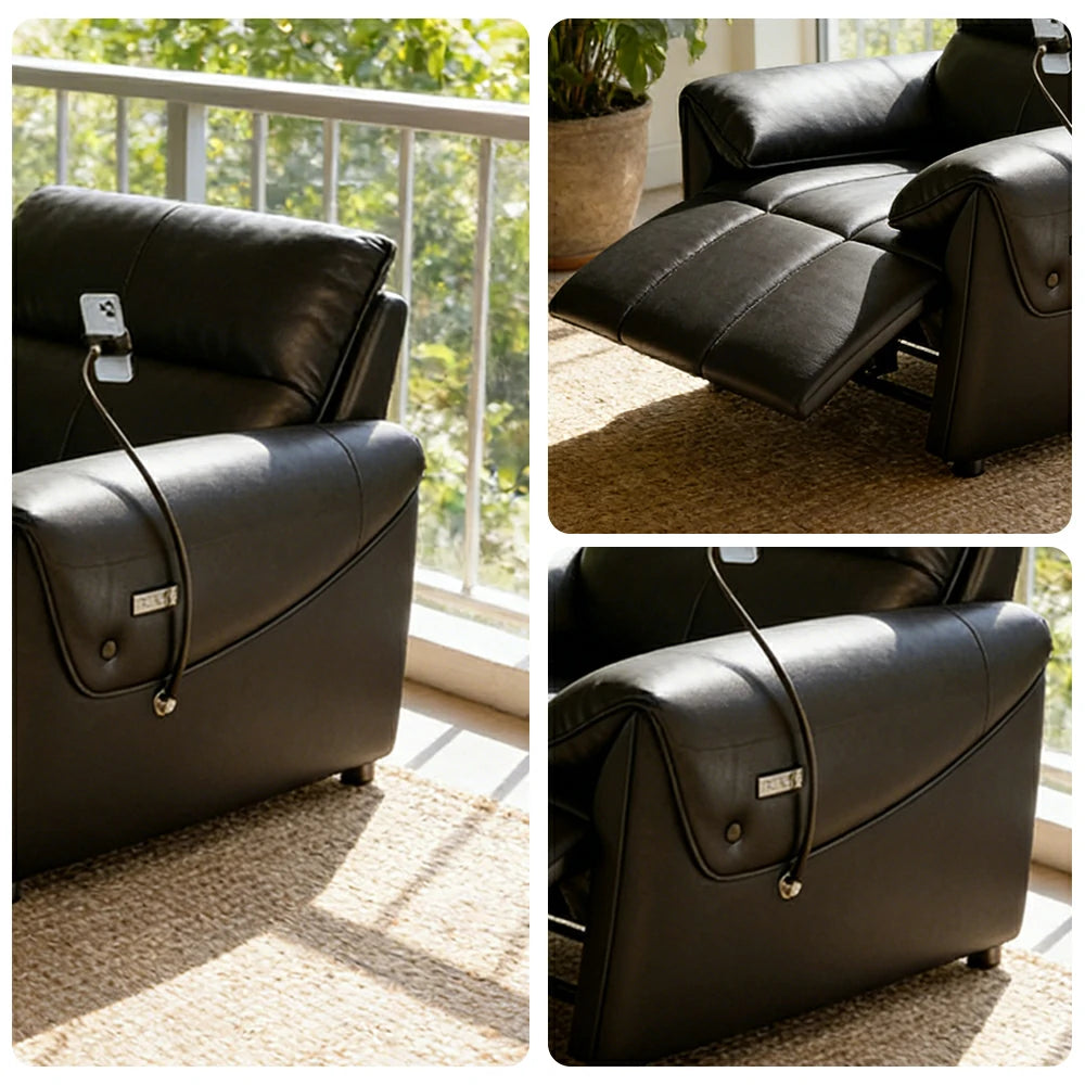 LIVARA 117cm Single Electric Recliner Chair Genuine Leather Zero-Wall Comfort Design for Living Room - Black