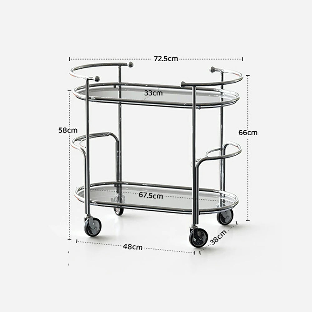 LIVARA Modern Bauhaus Bar Cart - Tempered Glass Shelves with Carbon Steel Frame, Swivel Casters & Wine Glass Holder, Rolling Trolley for Living & Dining Space - Smoke Grey