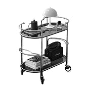 LIVARA Modern Bauhaus Bar Cart - Tempered Glass Shelves with Carbon Steel Frame, Swivel Casters & Wine Glass Holder, Rolling Trolley for Living & Dining Space - Smoke Grey