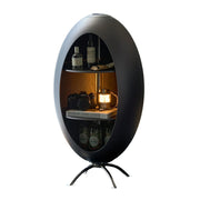 LIVARA Modern Egg-Shaped Storage Cabinet - Rotating Display Shelves with Tempered Glass, Glossy ABS Shell & Stainless Steel Base, Artistic Accent Organizer - Grey