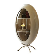 LIVARA Modern Egg-Shaped Storage Cabinet - Rotating Display Shelves with Tempered Glass, Glossy ABS Shell & Stainless Steel Base, Artistic Accent Organizer - White