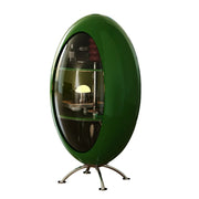 LIVARA Modern Egg-Shaped Storage Cabinet - Rotating Display Shelves with Tempered Glass, Glossy ABS Shell & Stainless Steel Base, Artistic Accent Organizer - Green
