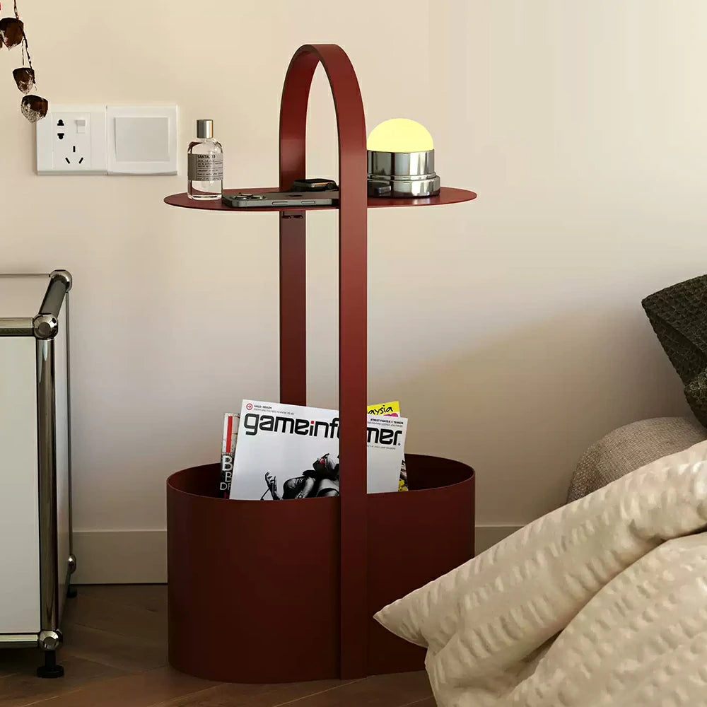 LIVARA Modern Arch Handle Side Table - Integrated Carry Design with Open Storage Base, Minimalist Accent End Table for Living Room & Bedroom - Bordeaux Red