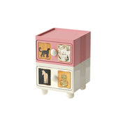 LIVARA Vintage Pony Nightstand - Double Drawer Bedside Table with Eco PE Body, Rounded Edges & Decorative Art Panels, Compact Storage Cabinet - Apricot Pink & Cream Leopard