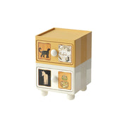 LIVARA Vintage Pony Nightstand - Double Drawer Bedside Table with Eco PE Body, Rounded Edges & Decorative Art Panels, Compact Storage Cabinet - Yellow & Cream Leopard