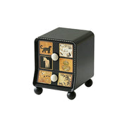LIVARA Vintage Pony Nightstand - Double Drawer Bedside Table with Eco PE Body, Rounded Edges & Decorative Art Panels, Compact Storage Cabinet - Black & Cream Leopard