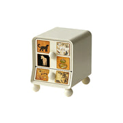 LIVARA Vintage Pony Nightstand - Double Drawer Bedside Table with Eco PE Body, Rounded Edges & Decorative Art Panels, Compact Storage Cabinet - Cream & Black Leopard