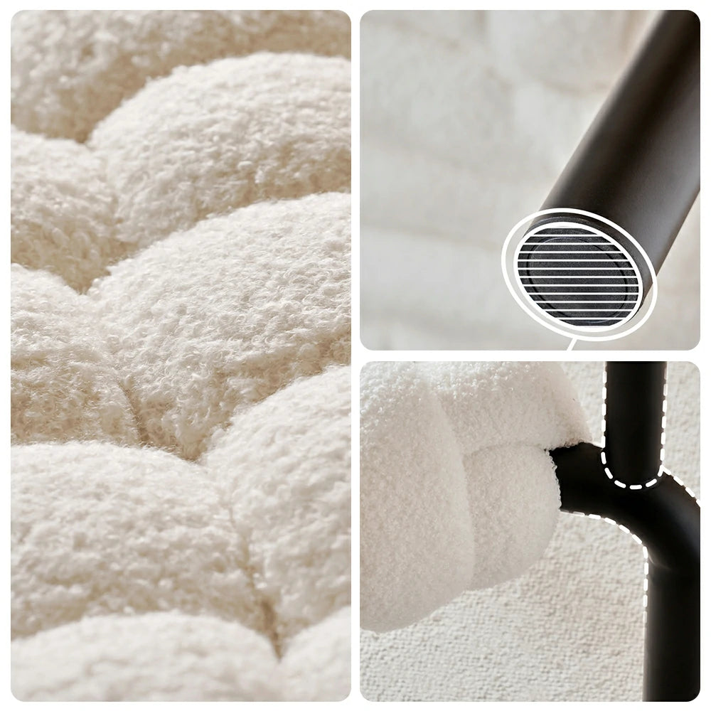 LIVARA Nordic Shearling Accent Chair - Handwoven Cushion, Teddy Fleece Upholstery, Steel Frame, Modern Designer Lounge Seat - White