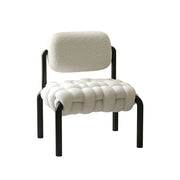 LIVARA Nordic Shearling Accent Chair - Handwoven Cushion, Teddy Fleece Upholstery, Steel Frame, Modern Designer Lounge Seat - White