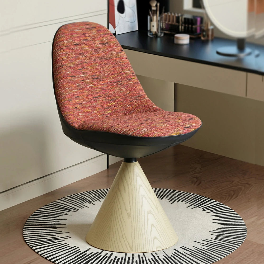 LIVARA Nordic Swivel Accent Chair - Three Hundred Sixty Degree Rotating Seat, Knitted Mixed-Color Upholstery, Solid Wood Cone Base, Modern Designer Lounge Chair - Natural Wood & Pastel Mix