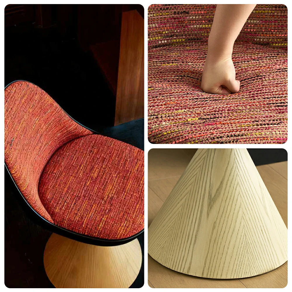 LIVARA Nordic Swivel Accent Chair - Three Hundred Sixty Degree Rotating Seat, Knitted Mixed-Color Upholstery, Solid Wood Cone Base, Modern Designer Lounge Chair - Natural Wood & Pastel Mix