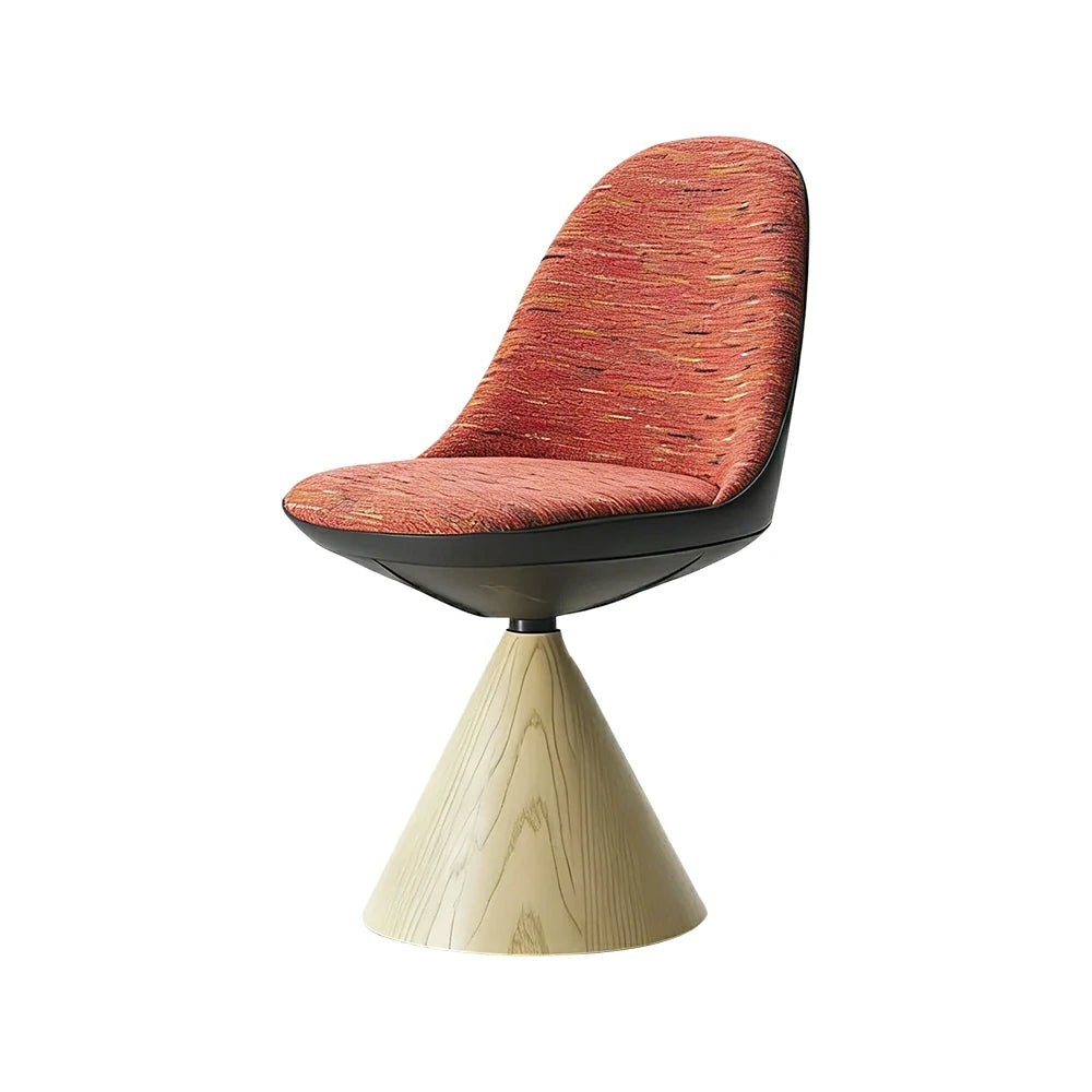 LIVARA Nordic Swivel Accent Chair - Three Hundred Sixty Degree Rotating Seat, Knitted Mixed-Color Upholstery, Solid Wood Cone Base, Modern Designer Lounge Chair - Natural Wood & Pastel Mix