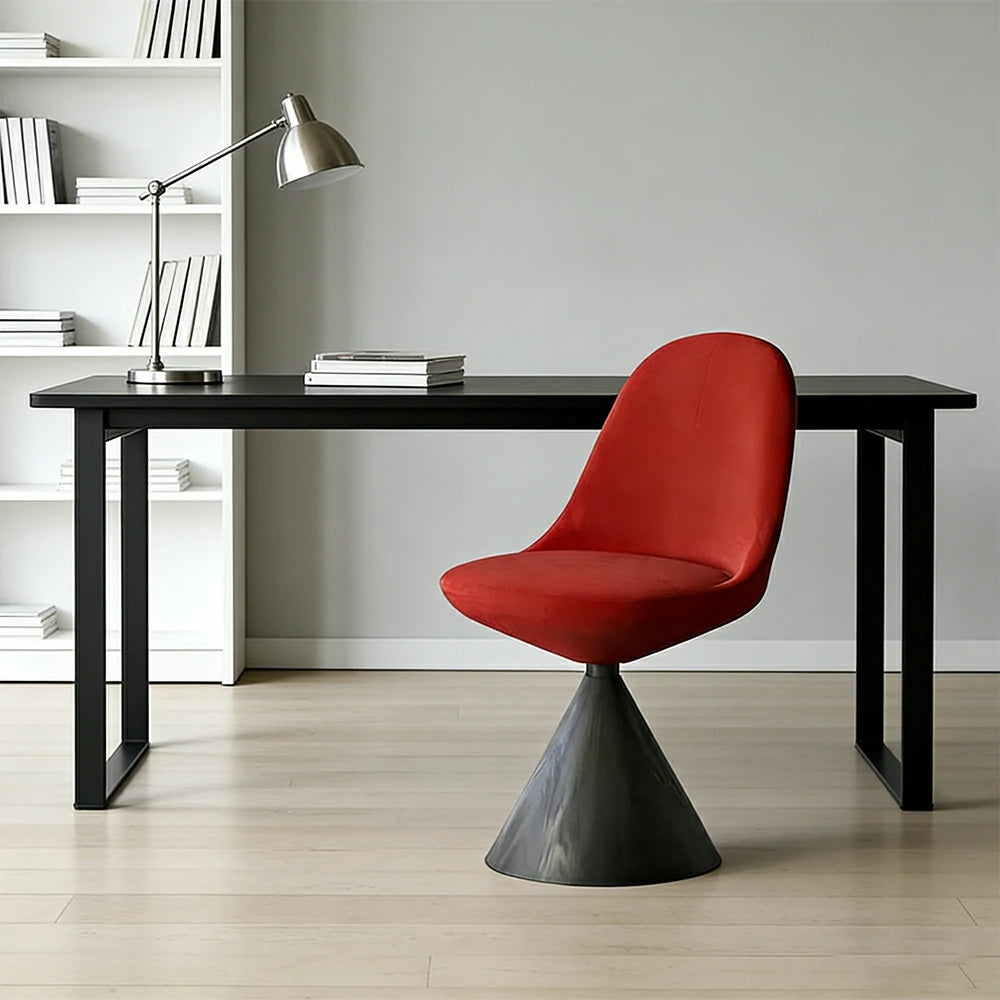 LIVARA Nordic Swivel Accent Chair - Three Hundred Sixty Degree Rotating Seat, Knitted Mixed-Color Upholstery, Solid Wood Cone Base, Modern Designer Lounge Chair - Black & Vintage Red