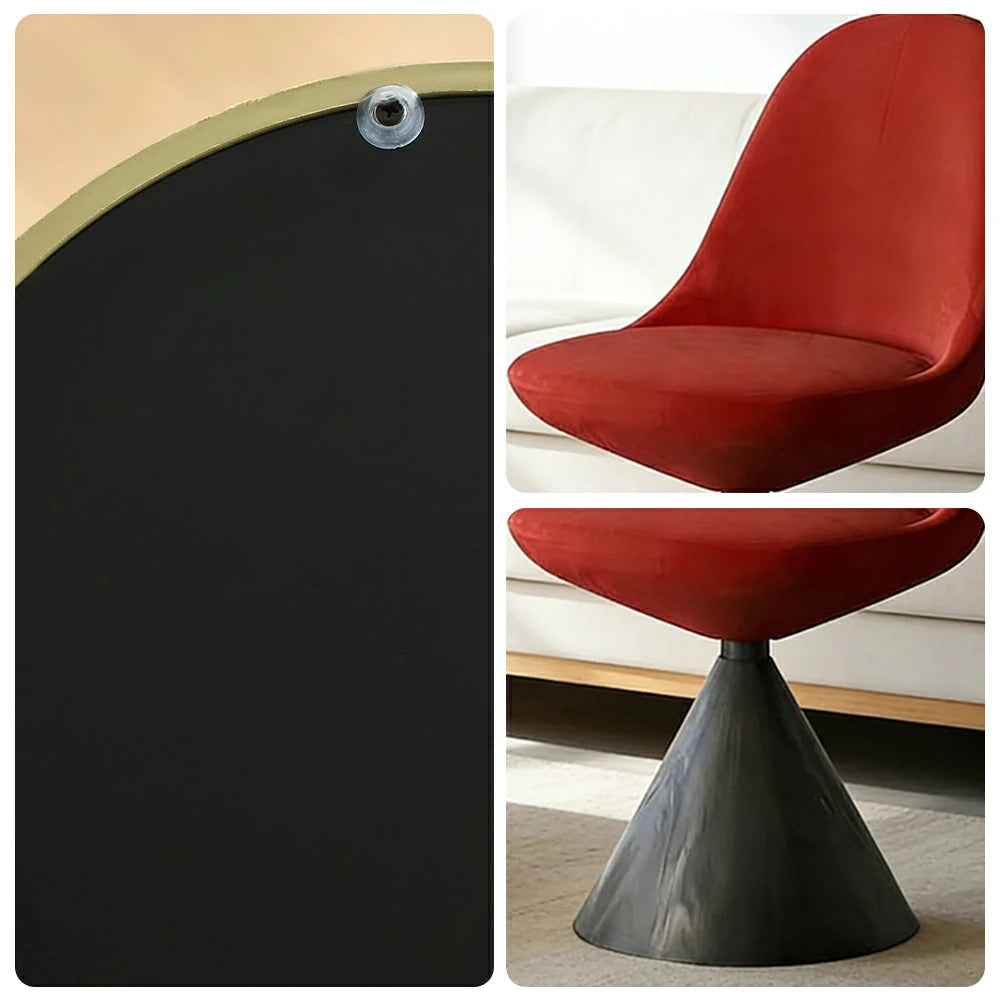 LIVARA Nordic Swivel Accent Chair - Three Hundred Sixty Degree Rotating Seat, Knitted Mixed-Color Upholstery, Solid Wood Cone Base, Modern Designer Lounge Chair - Black & Vintage Red