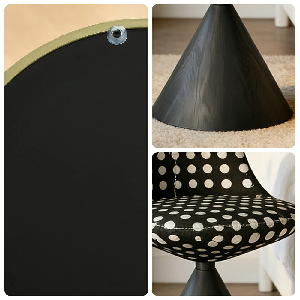 LIVARA Nordic Swivel Accent Chair - Three Hundred Sixty Degree Rotating Seat, Knitted Mixed-Color Upholstery, Solid Wood Cone Base, Modern Designer Lounge Chair - Black & Black White Polka Dot