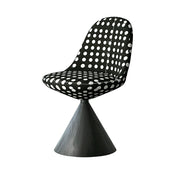 LIVARA Nordic Swivel Accent Chair - Three Hundred Sixty Degree Rotating Seat, Knitted Mixed-Color Upholstery, Solid Wood Cone Base, Modern Designer Lounge Chair - Black & Black White Polka Dot