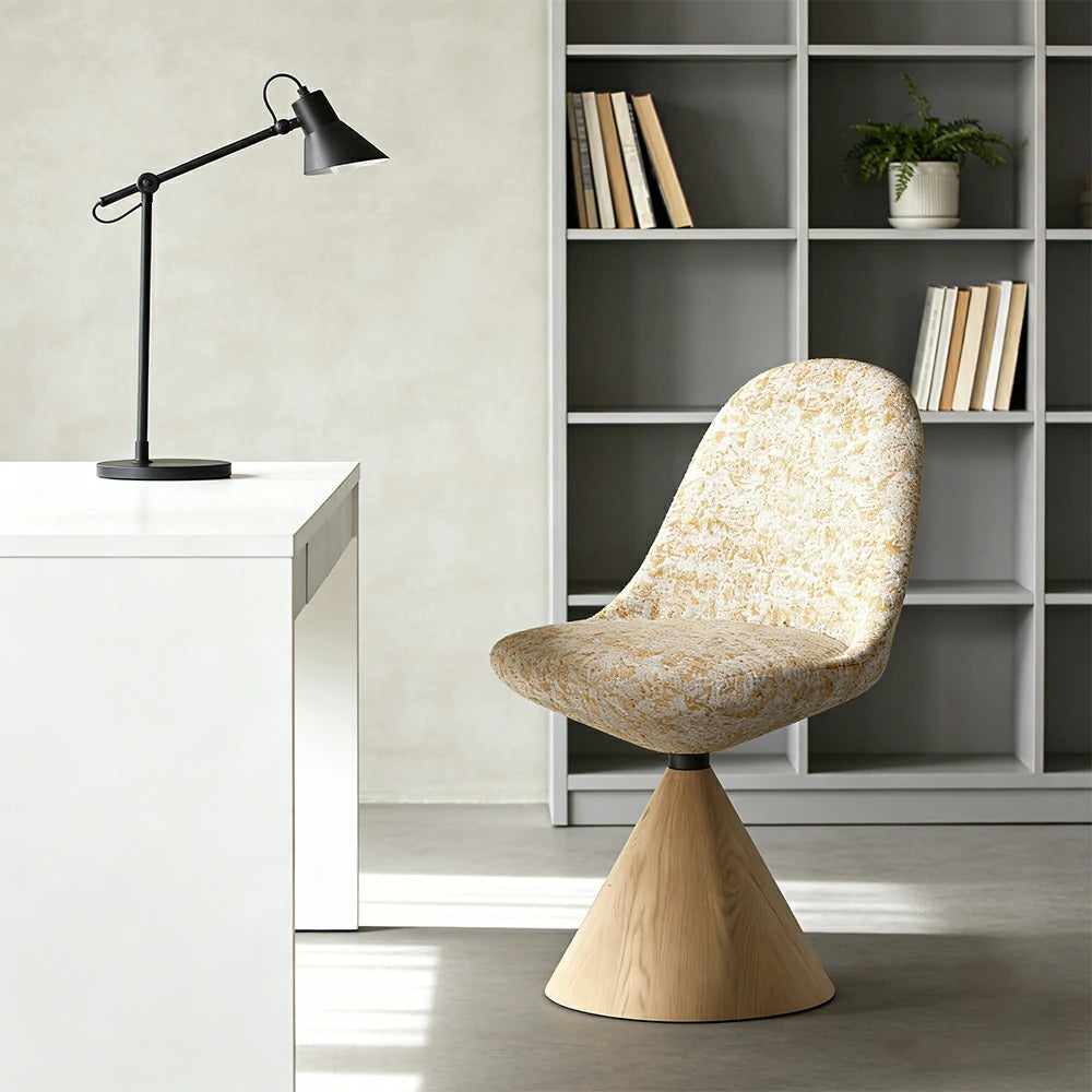 LIVARA Nordic Swivel Accent Chair - Three Hundred Sixty Degree Rotating Seat, Knitted Mixed-Color Upholstery, Solid Wood Cone Base, Modern Designer Lounge Chair - Natural Wood & Beige Snowflake