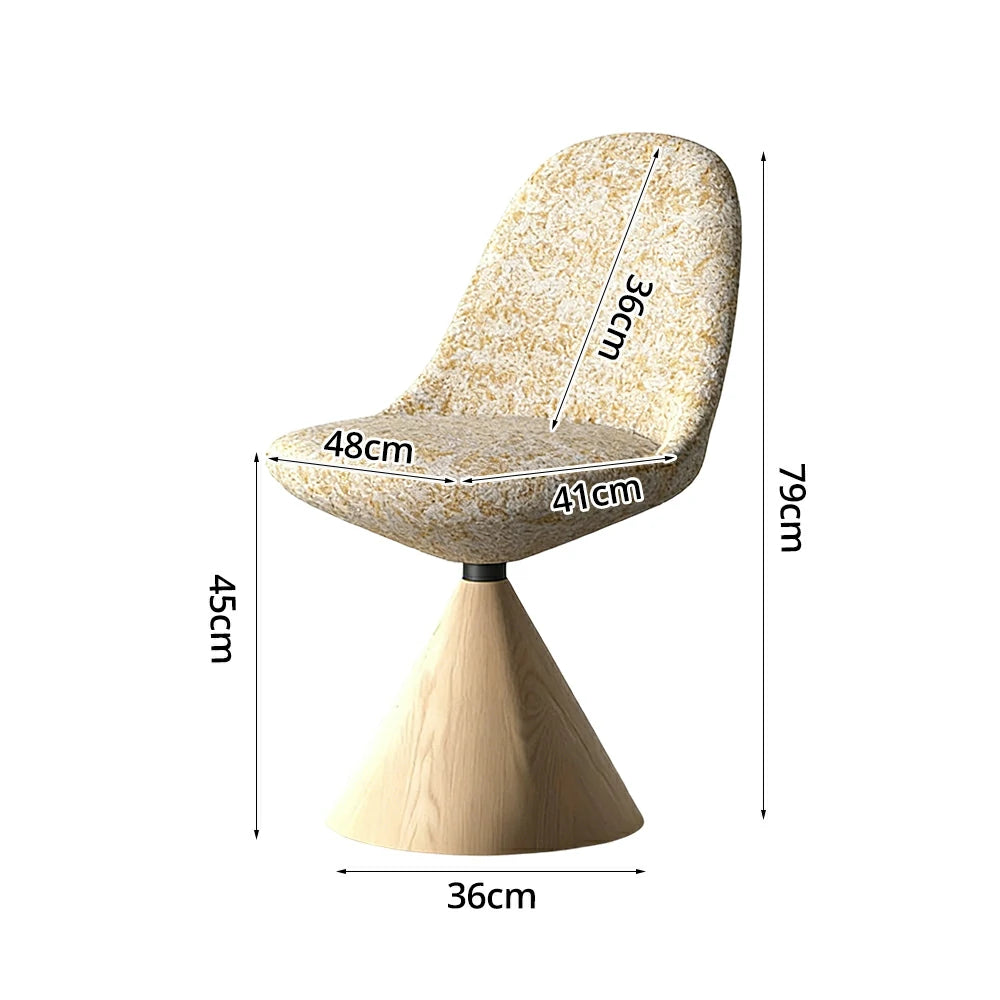 LIVARA Nordic Swivel Accent Chair - Three Hundred Sixty Degree Rotating Seat, Knitted Mixed-Color Upholstery, Solid Wood Cone Base, Modern Designer Lounge Chair - Natural Wood & Beige Snowflake
