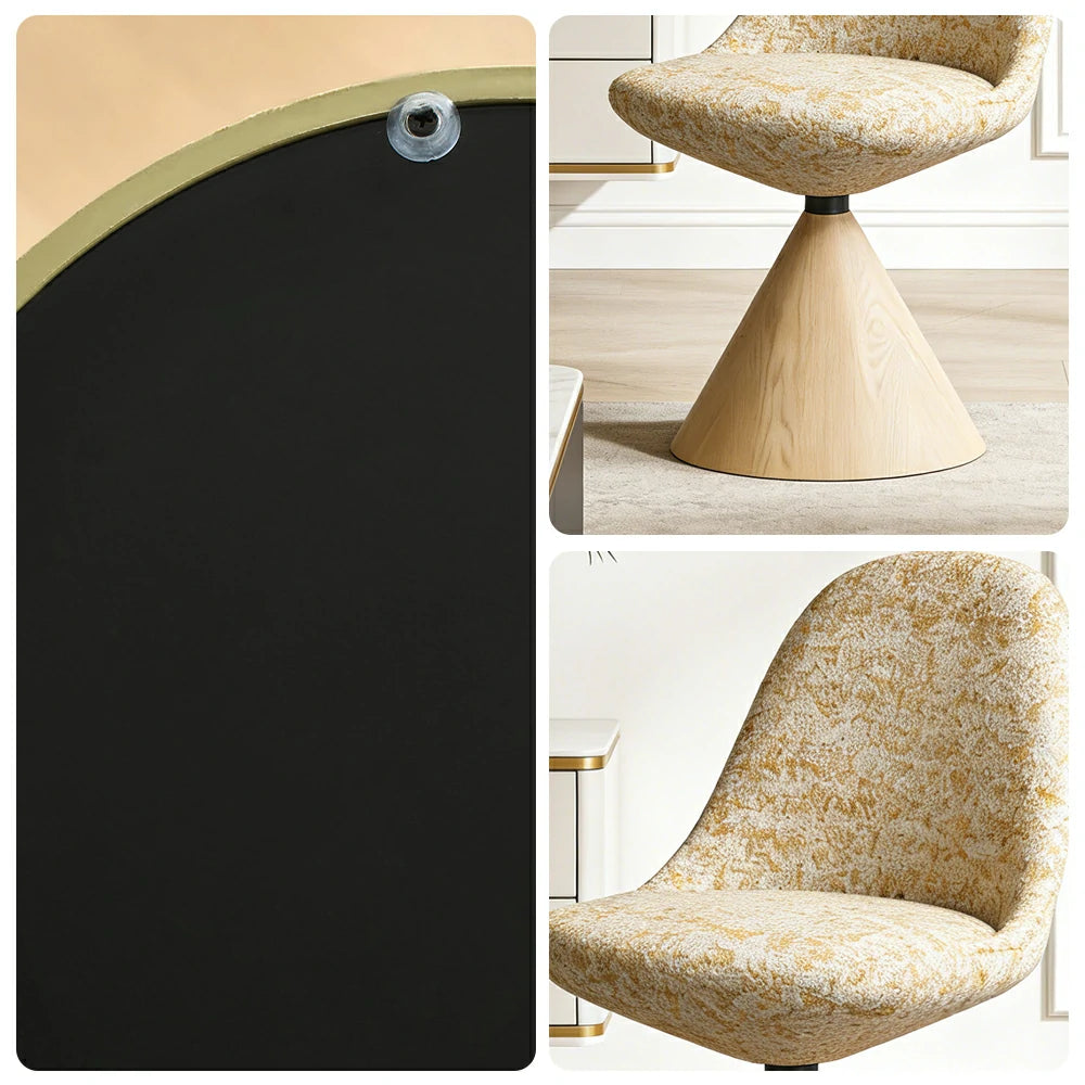 LIVARA Nordic Swivel Accent Chair - Three Hundred Sixty Degree Rotating Seat, Knitted Mixed-Color Upholstery, Solid Wood Cone Base, Modern Designer Lounge Chair - Natural Wood & Beige Snowflake