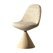 LIVARA Nordic Swivel Accent Chair - Three Hundred Sixty Degree Rotating Seat, Knitted Mixed-Color Upholstery, Solid Wood Cone Base, Modern Designer Lounge Chair - Natural Wood & Beige Snowflake