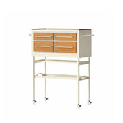 LIVARA Vintage Storage Cart - 4-Drawer Cabinet with Solid Wood Panels, Open Shelf & Lockable Casters, Mid-Century Organizer Trolley - Cream White