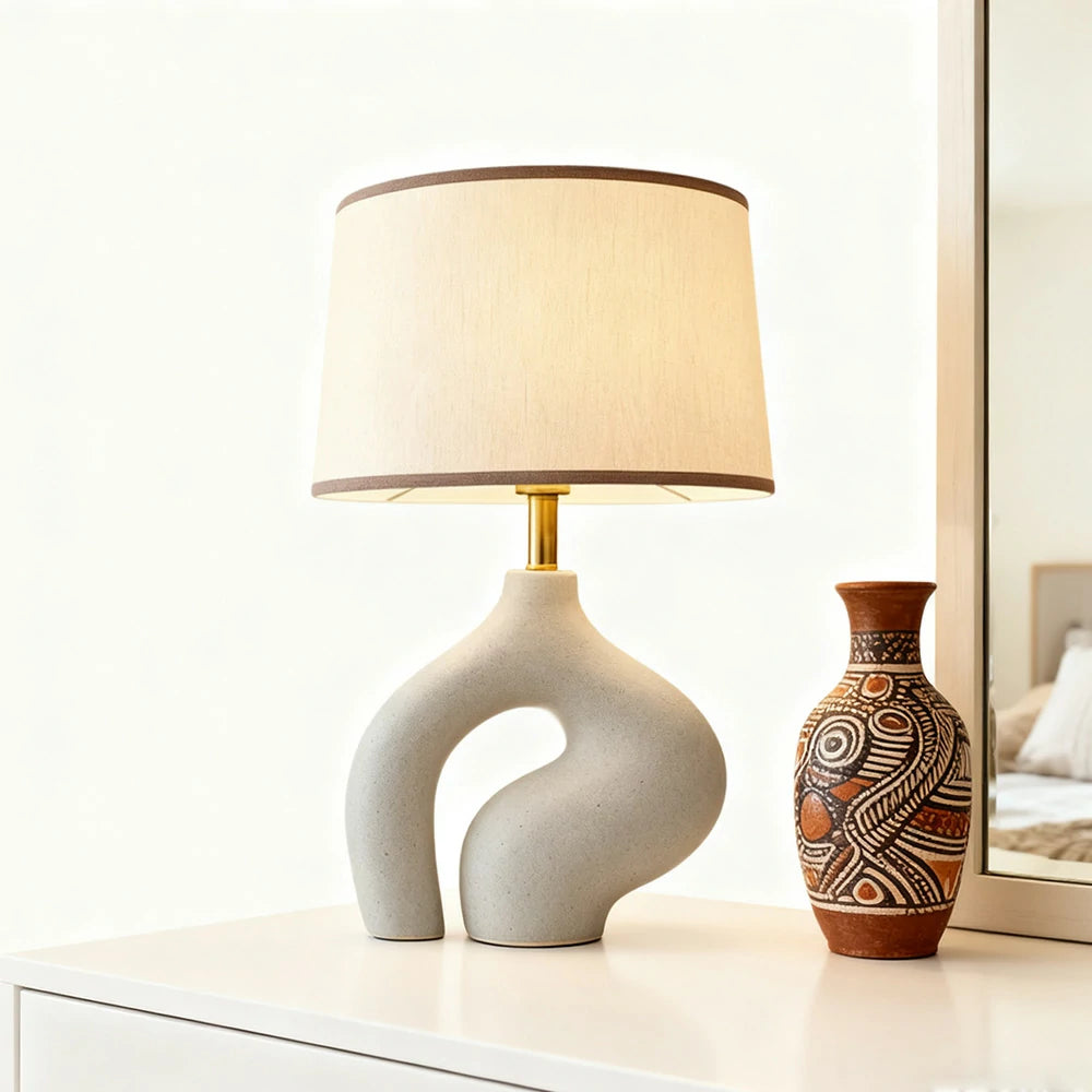 LIVARA Table Lamp Handmade Fabric Shade High-Quality Resin Base Modern Minimalist Design Soft Lighting Atmosphere