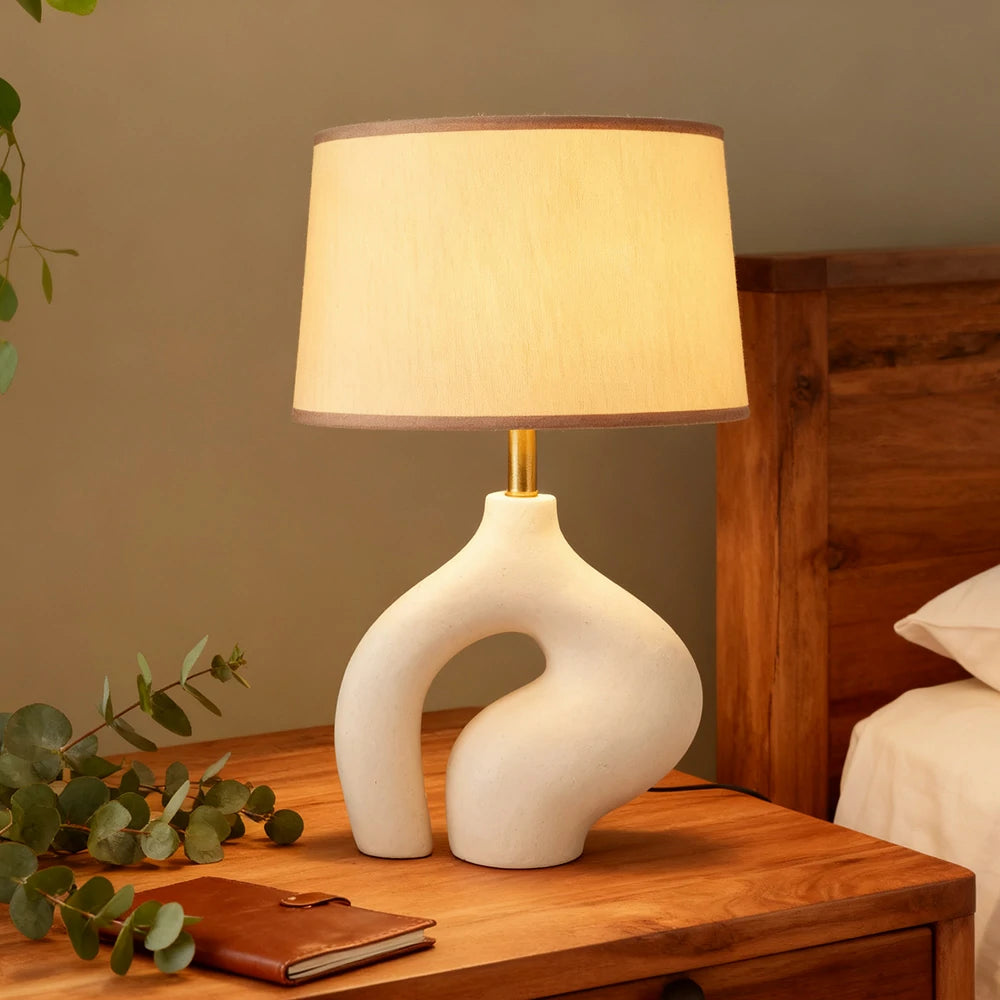 LIVARA Table Lamp Handmade Fabric Shade High-Quality Resin Base Modern Minimalist Design Soft Lighting Atmosphere