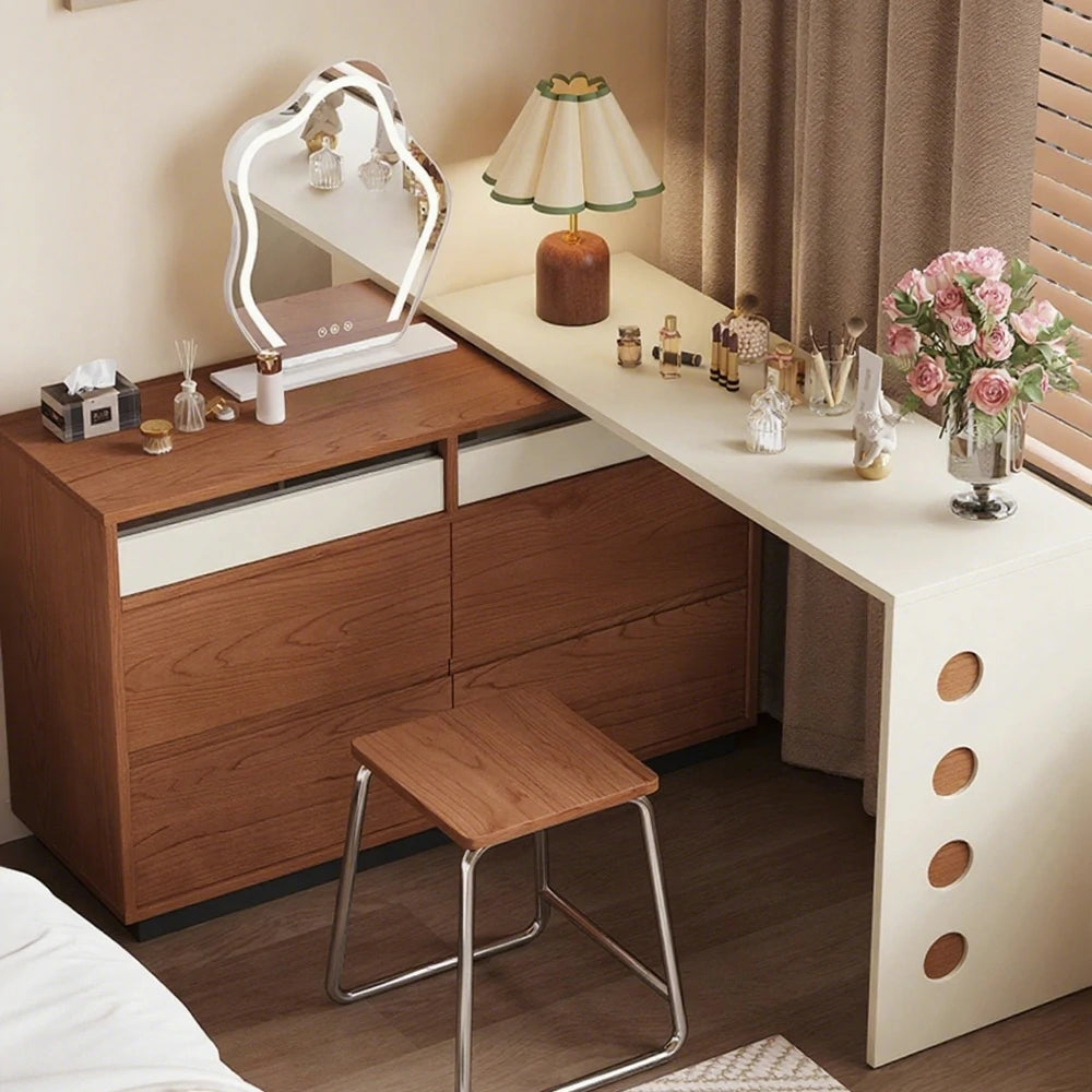 LIVARA 8802 Solid Wood Vanity Cabinet, 18mm Ultra-Flat Plywood with Cherry Veneer, Soft-Close Tracks, Sliding & Rotating Design - Wood and White