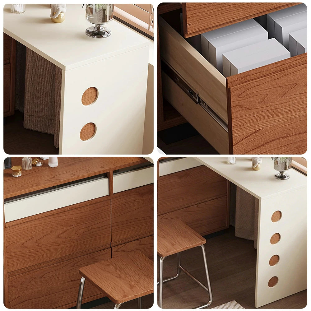 LIVARA 8802 Solid Wood Vanity Cabinet, 18mm Ultra-Flat Plywood with Cherry Veneer, Soft-Close Tracks, Sliding & Rotating Design - Wood and White