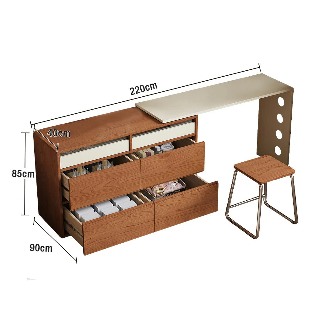 LIVARA 8802 Solid Wood Vanity Cabinet, 18mm Ultra-Flat Plywood with Cherry Veneer, Soft-Close Tracks, Sliding & Rotating Design - Wood and White