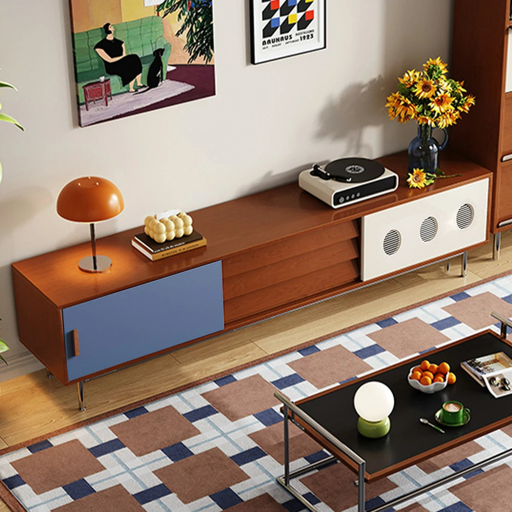 LIVARA 8805 Solid Wood Storage Cabinet, 18mm Ultra-Flat Plywood with Cherry Veneer, Soft-Close Tracks, Stainless Steel Legs, Modern Design