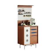 LIVARA 70cm White Pegboard Coffee Cabinet - Adjustable Shelves, Soft-Close Drawers, Cherry Wood Texture, Stainless Steel Legs